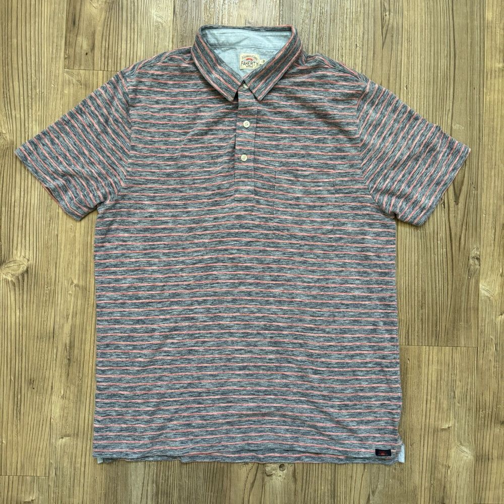 Faherty Red and Blue Striped Polo Shirt
